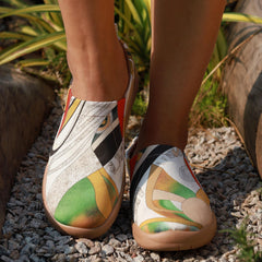 Women's Geometric Printed Slip-On Canvas Shoes, Casual Flat Shoes