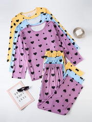 Women's Plus Heart & Polka Dot Pajamas Set Long Sleeve Tee & Pants