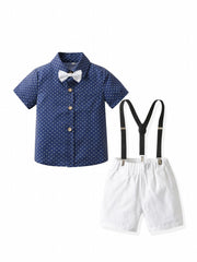 Baby Toddler Boy Formal Suits Short Shirt Bowtie Suspender Pants