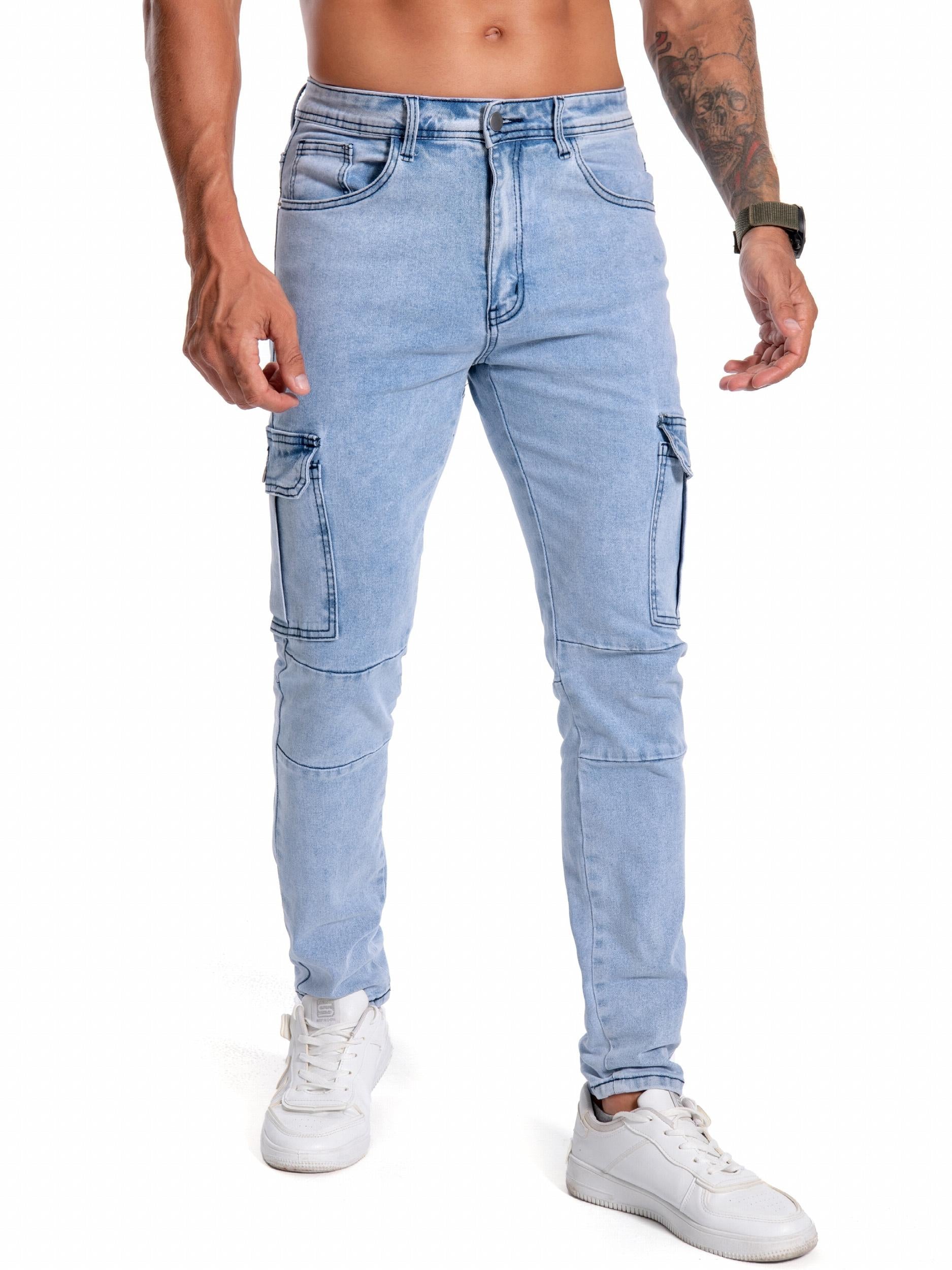 Slim Fit Biker Jeans Men's Street Style Stretch Denim Pants