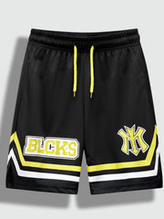 Letter Print Boys Active Shorts Quick-dry Drawstring Sports Shorts