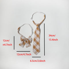 2pcs Plaid Bow Tie Neck Tie Orange Bow Tie For Women Dress Shirt