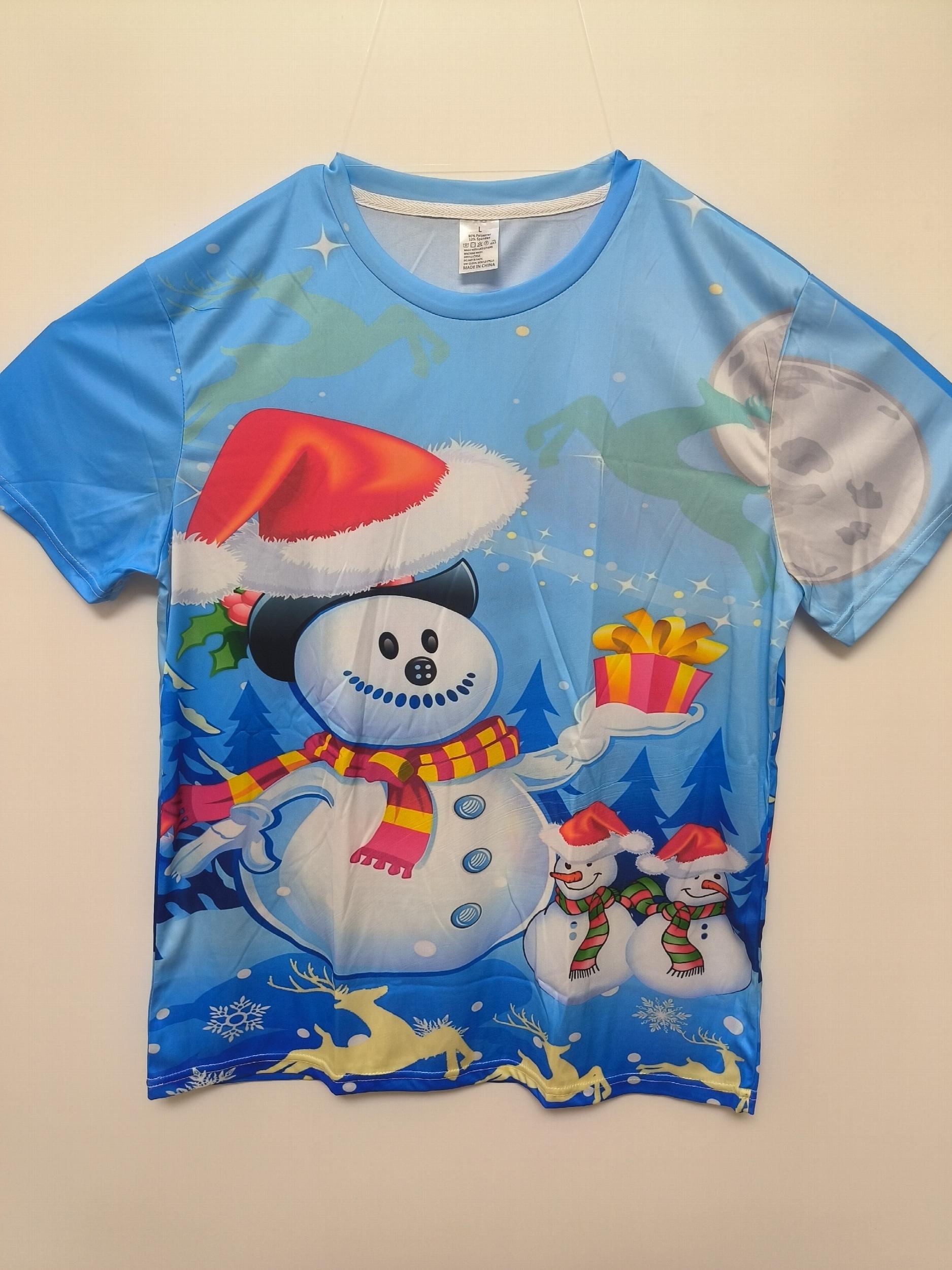 Christmas Snowman Print Men's Graphic T-shirt Casual Comfy Tees