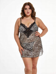 Lace Sheer Leopard Mesh Mini Babydoll Dress