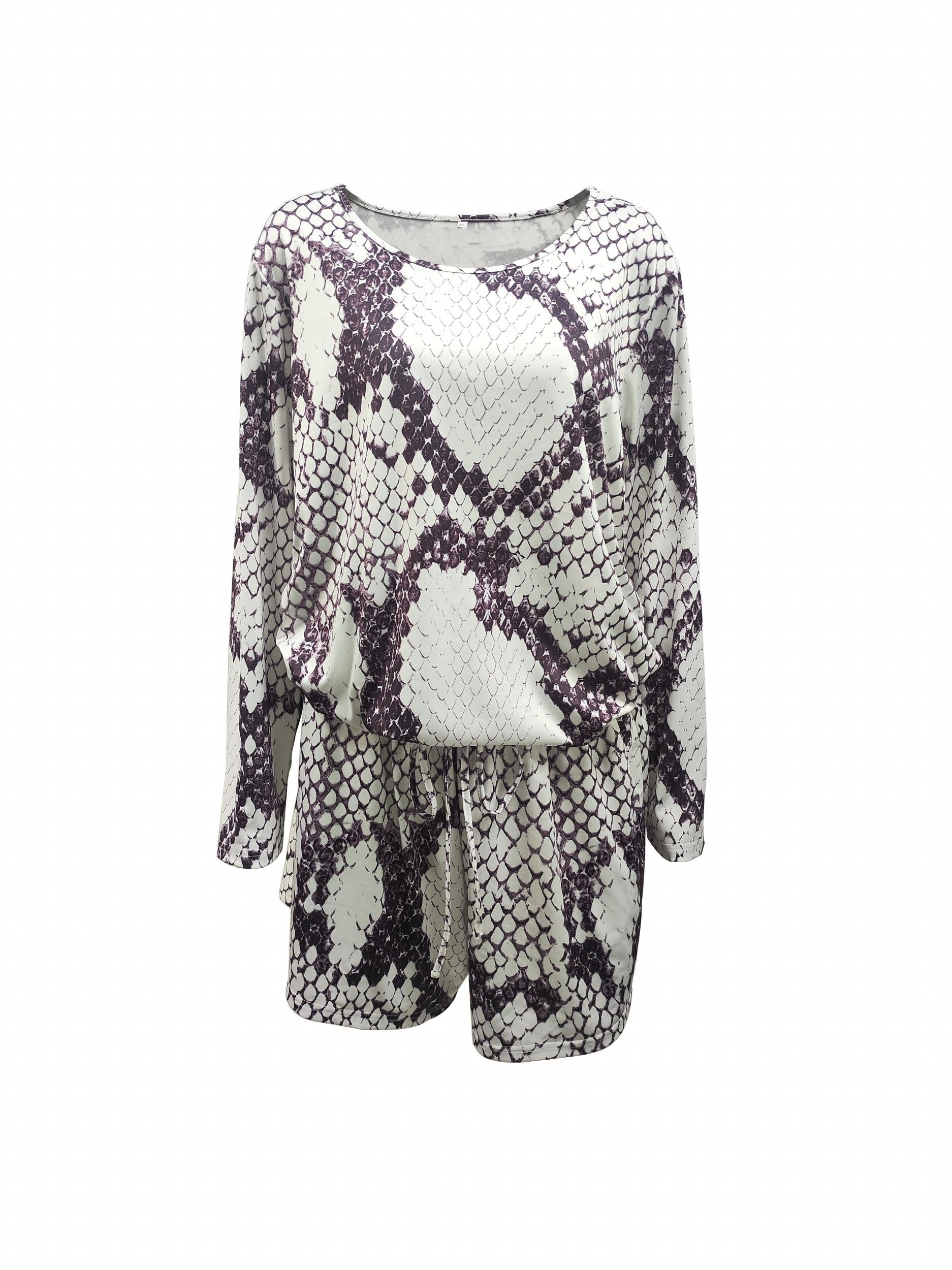 Animal Print Top & Drawstring Shorts 2 Piece Set
