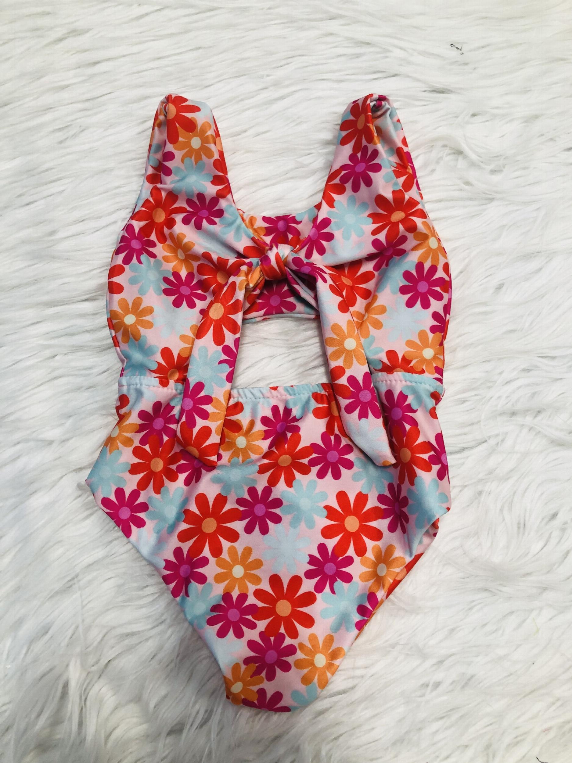 Girls Stripe Print One Piece Swimsuit Sleeveless Tankini