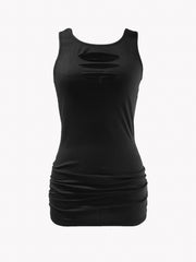 Solid Crew Neck Ripped Tank Top Sleeveless Casual Summer Women's Top