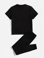 Solid Casual Two piece Set Crew Neck Short Sleeve T shirt & High Waist Pants