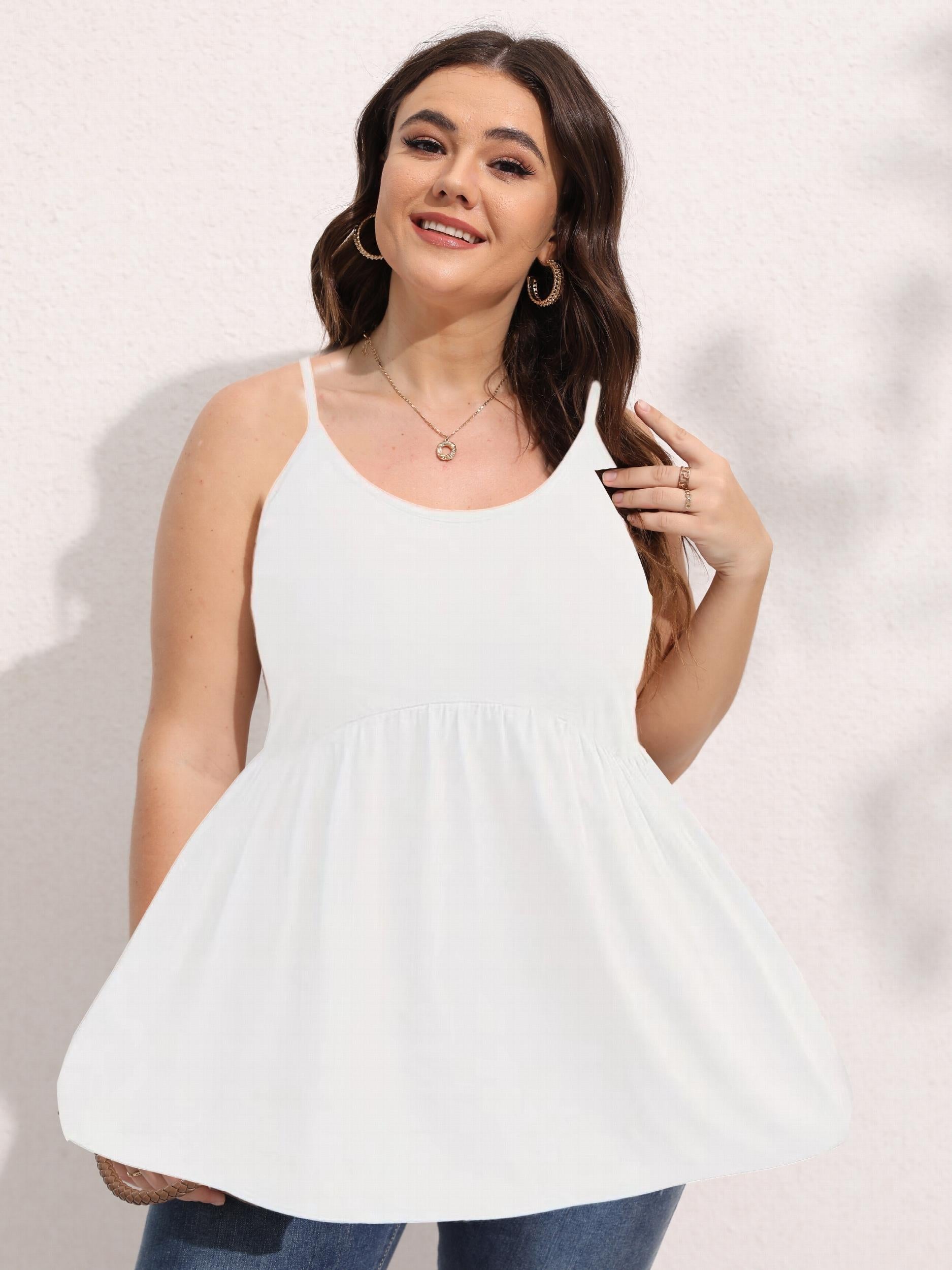 Cami Top Women's Plus Plain Ruched Peplum Cami Top