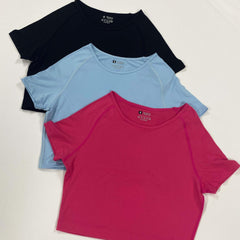 3pcs Stretch Yoga Crop Top Short Sleeve Fitness Top Women's Clothing