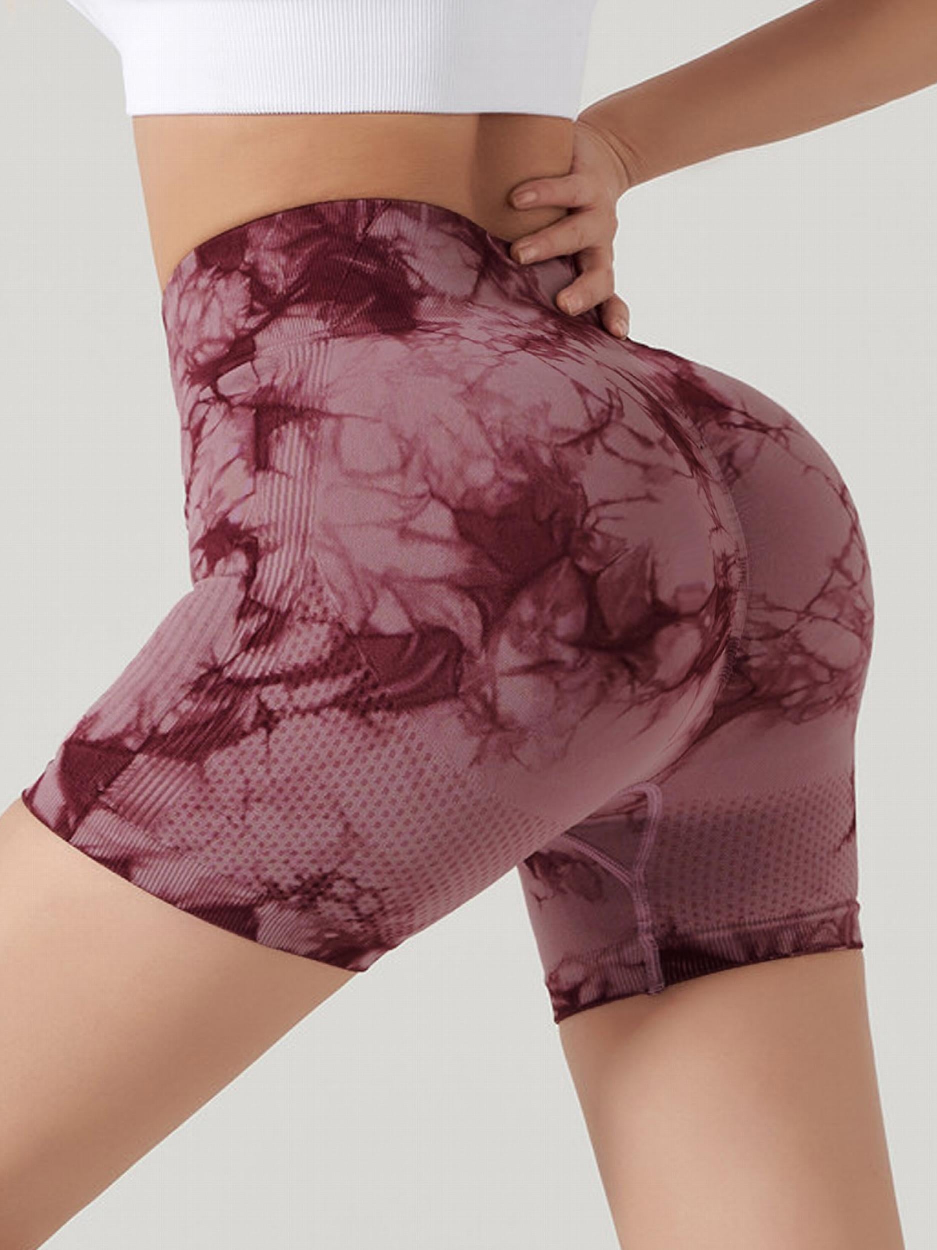 Tie Dye Hip Lifting Yoga Sports Shorts Wide Waistband Activewear