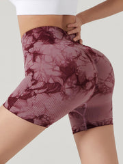 Tie Dye Hip Lifting Yoga Sports Shorts Wide Waistband Activewear