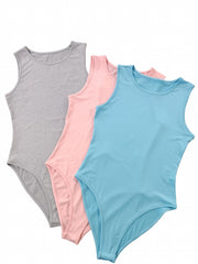 3 Pack Crew Neck Bodysuit Set Solid Sleeveless