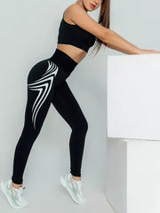 High Waisted Stretchy Leggings Graphic Butt Lifting Running Tights