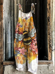 Bee & Floral Print Cami Jumpsuit