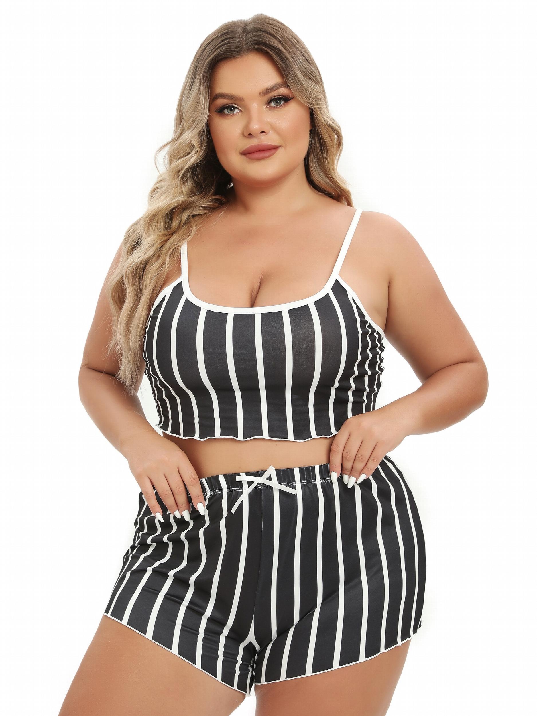 Stripe Print Crop Cami Top & Shorts Pajama Set