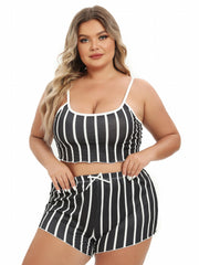 Stripe Print Crop Cami Top & Shorts Pajama Set