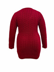 Solid Cable Long Sleeve V Neck Sweater Dress