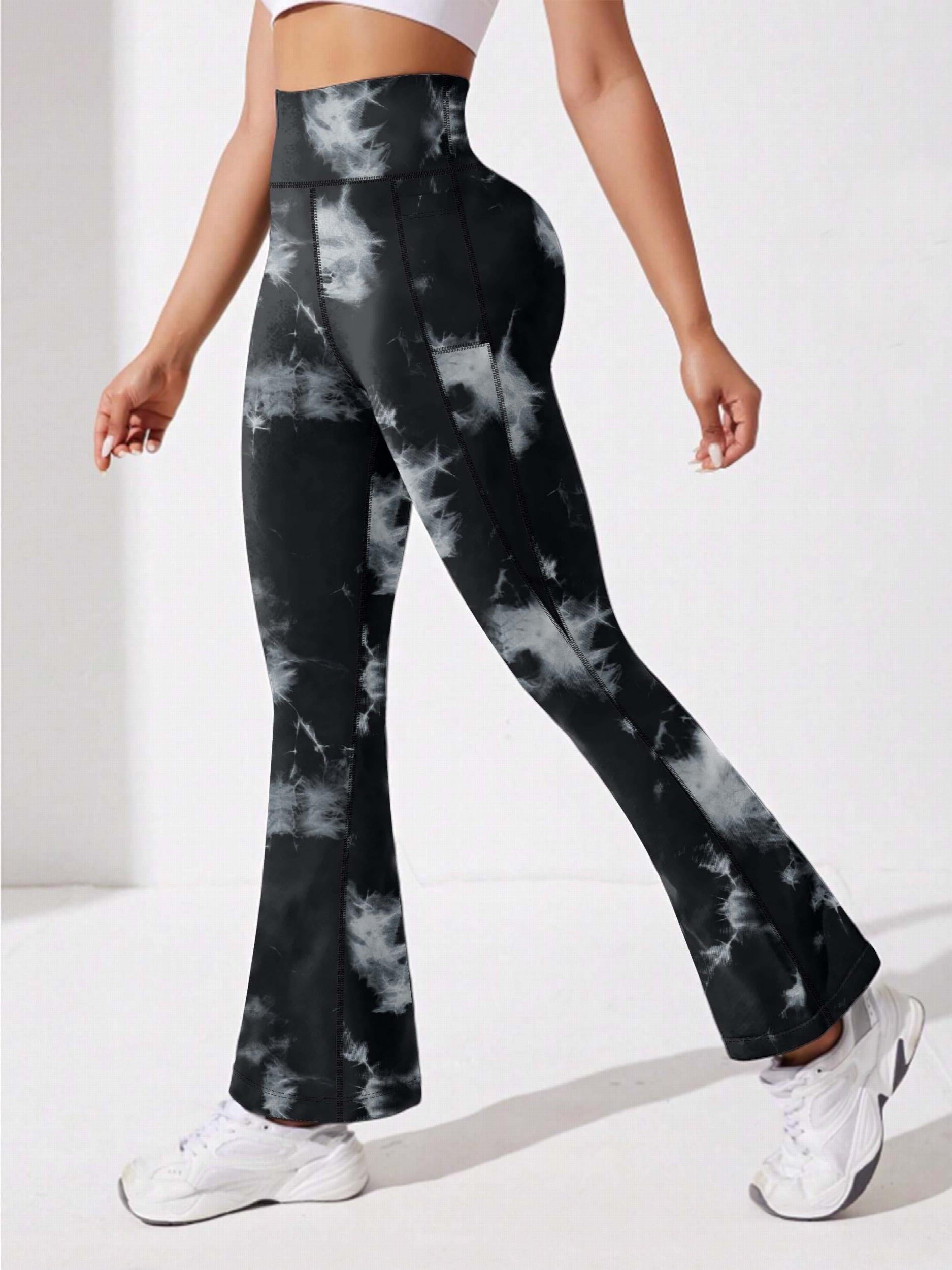 Tie Dye Yoga Pants High Waist Flared Leg with Pocket Outdoor Sports Trousers