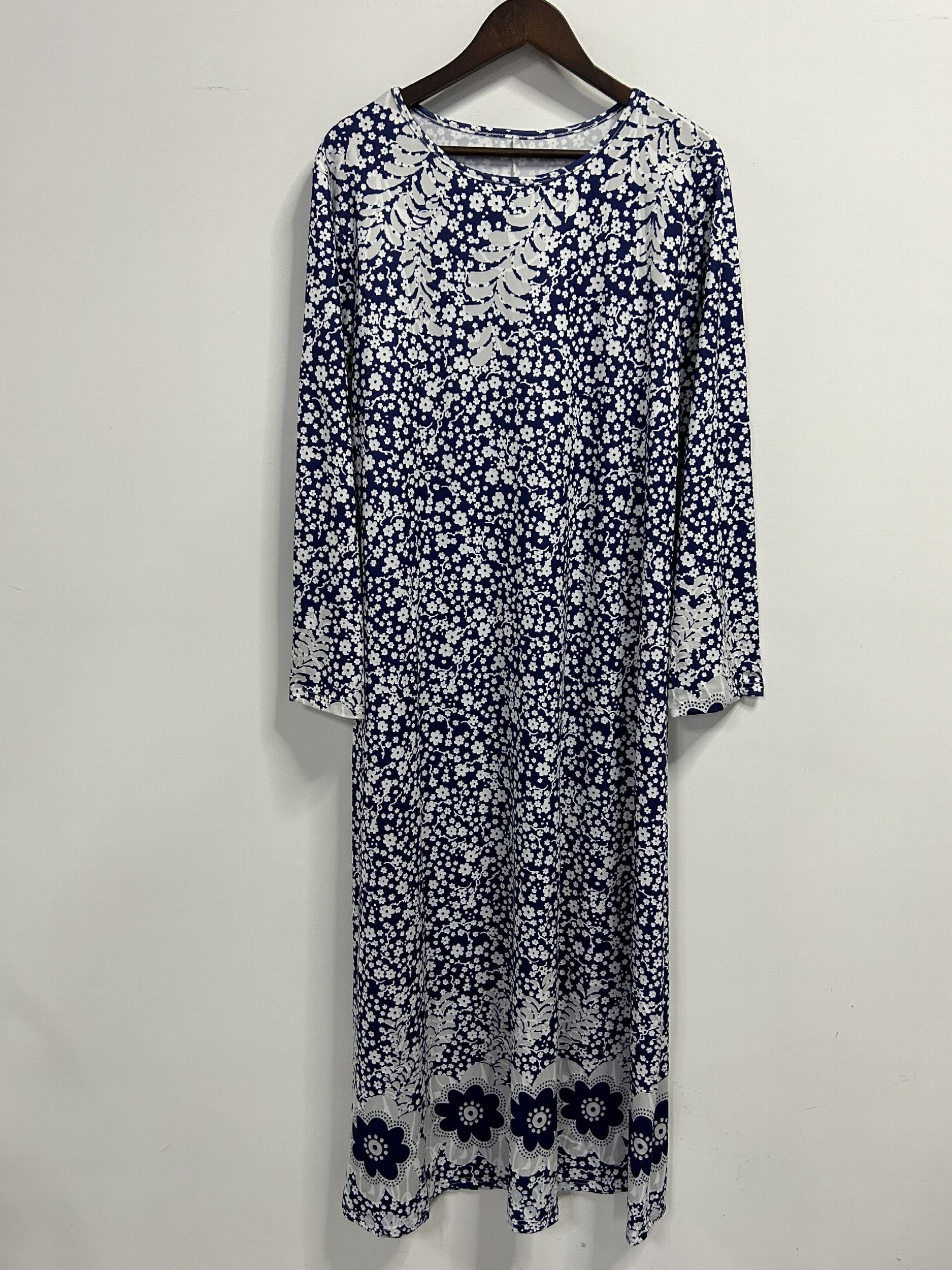 Women's Plus Size Boho Maxi Dress Long Sleeve Floral Print Loose Fit