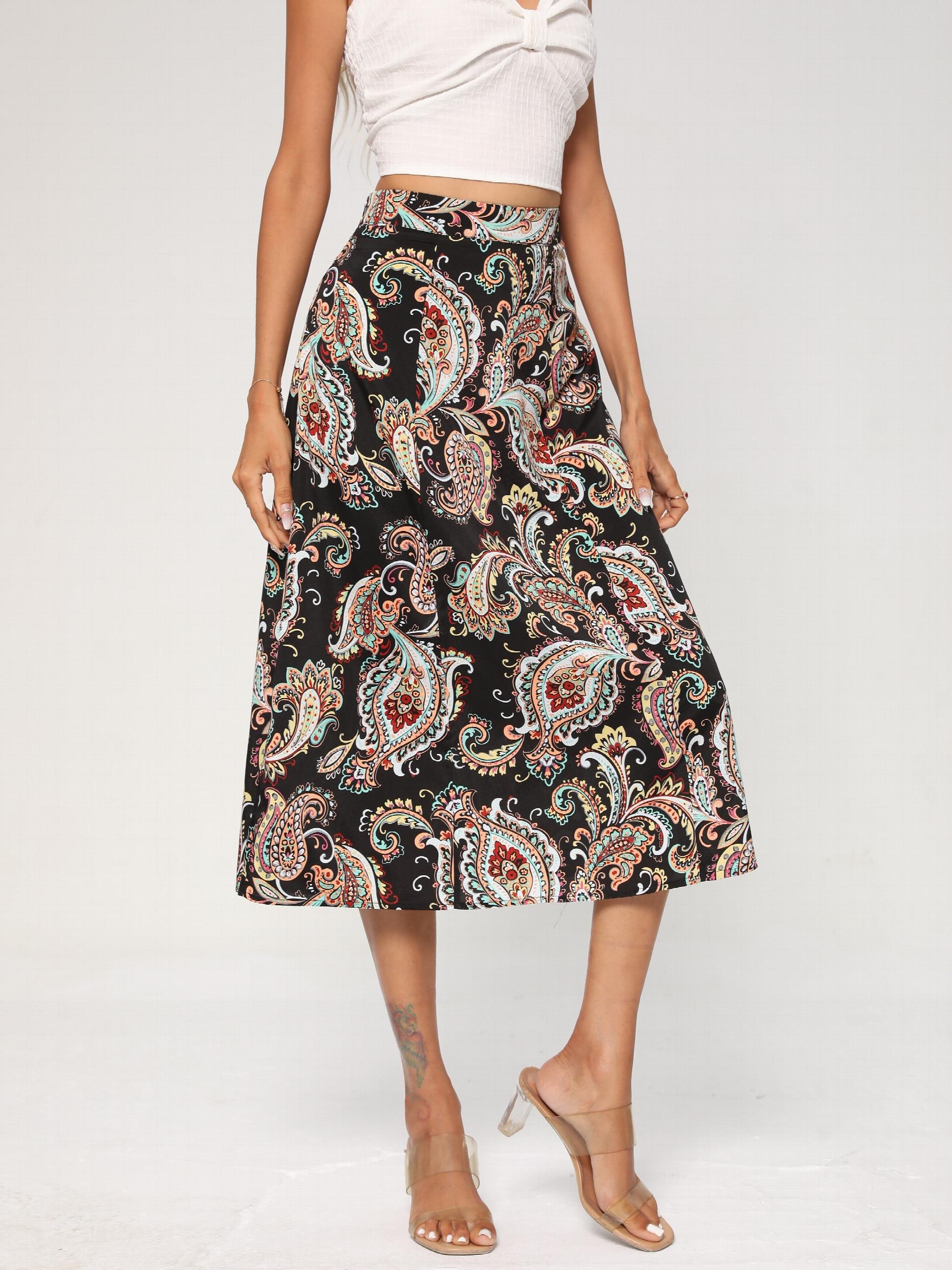 Paisley Print Maxi Skirt Casual Long Skirt For All Season Women's Clothing