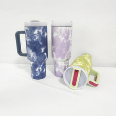 40oz Marble Printed Vacuum Flask Stainless Steel Tumbler w/ Straw & Handle