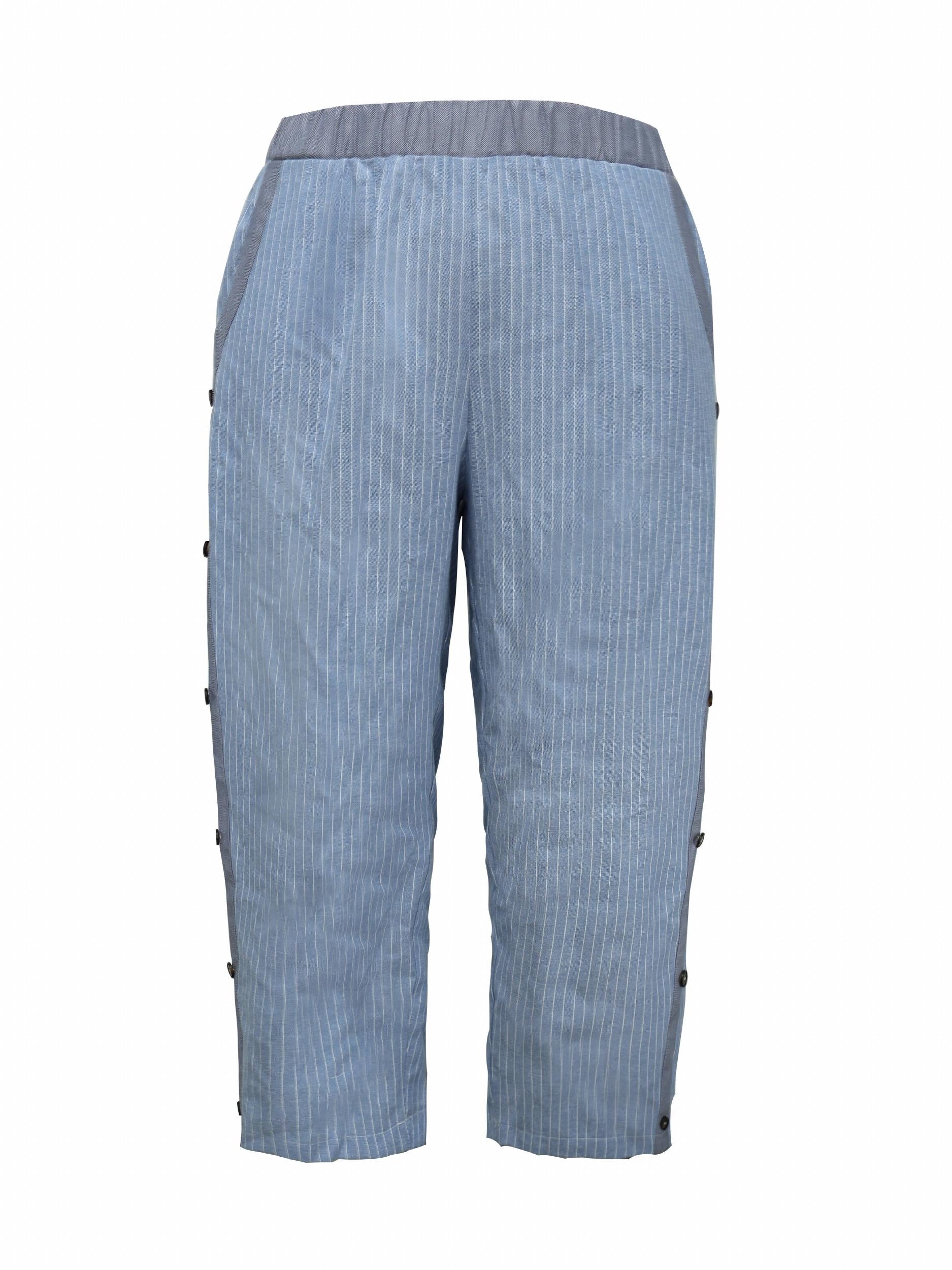 Striped Print Button Elastic Waist Trousers