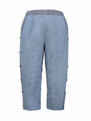 Striped Print Button Elastic Waist Trousers