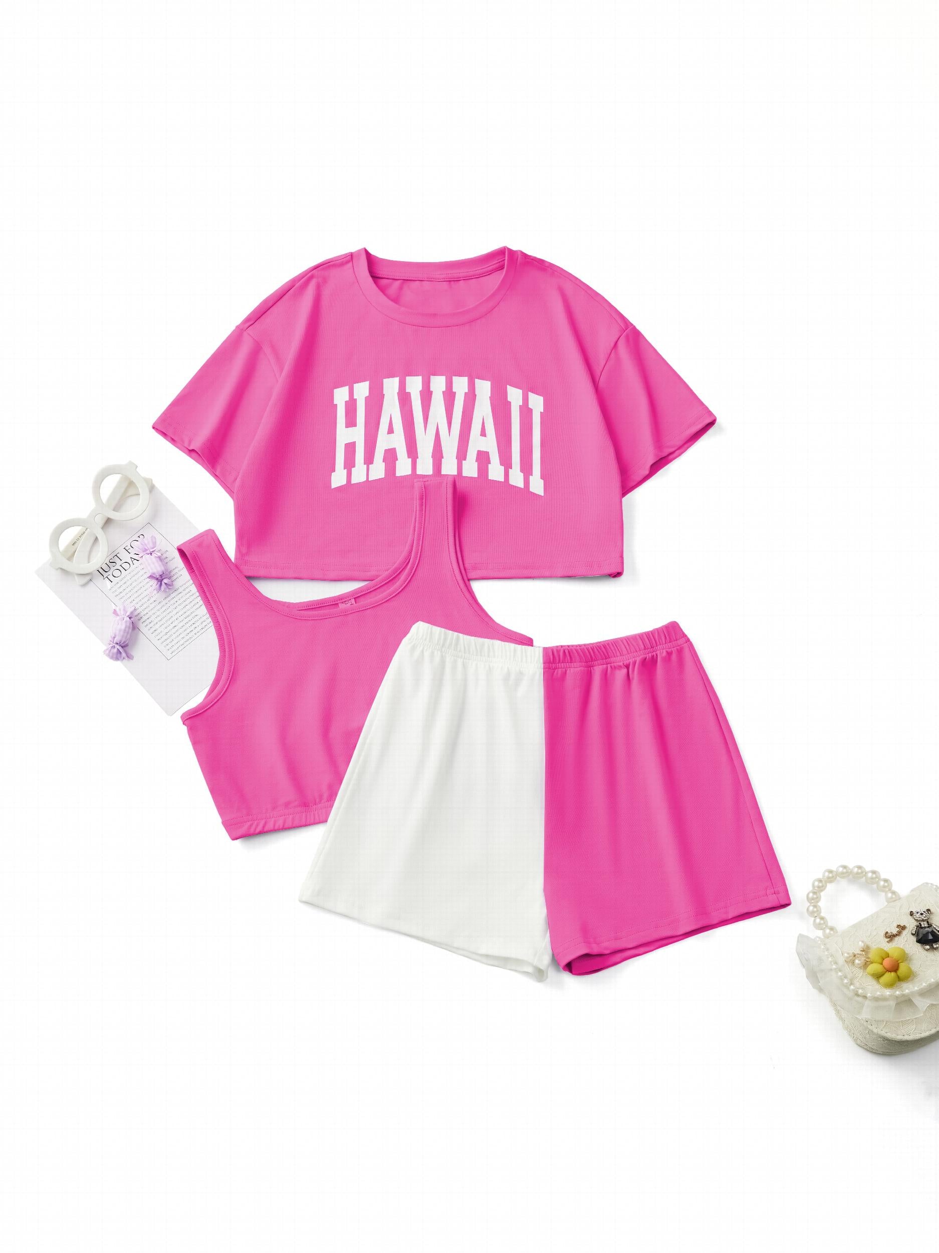 Toddler Girls HAWAII Graphic T shirt Tank Top Shorts Kids Summer Clothes