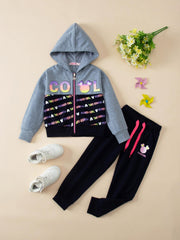 Girl's POWER GIRL Zip Hoodie & Sweatpants Set for Spring/Fall