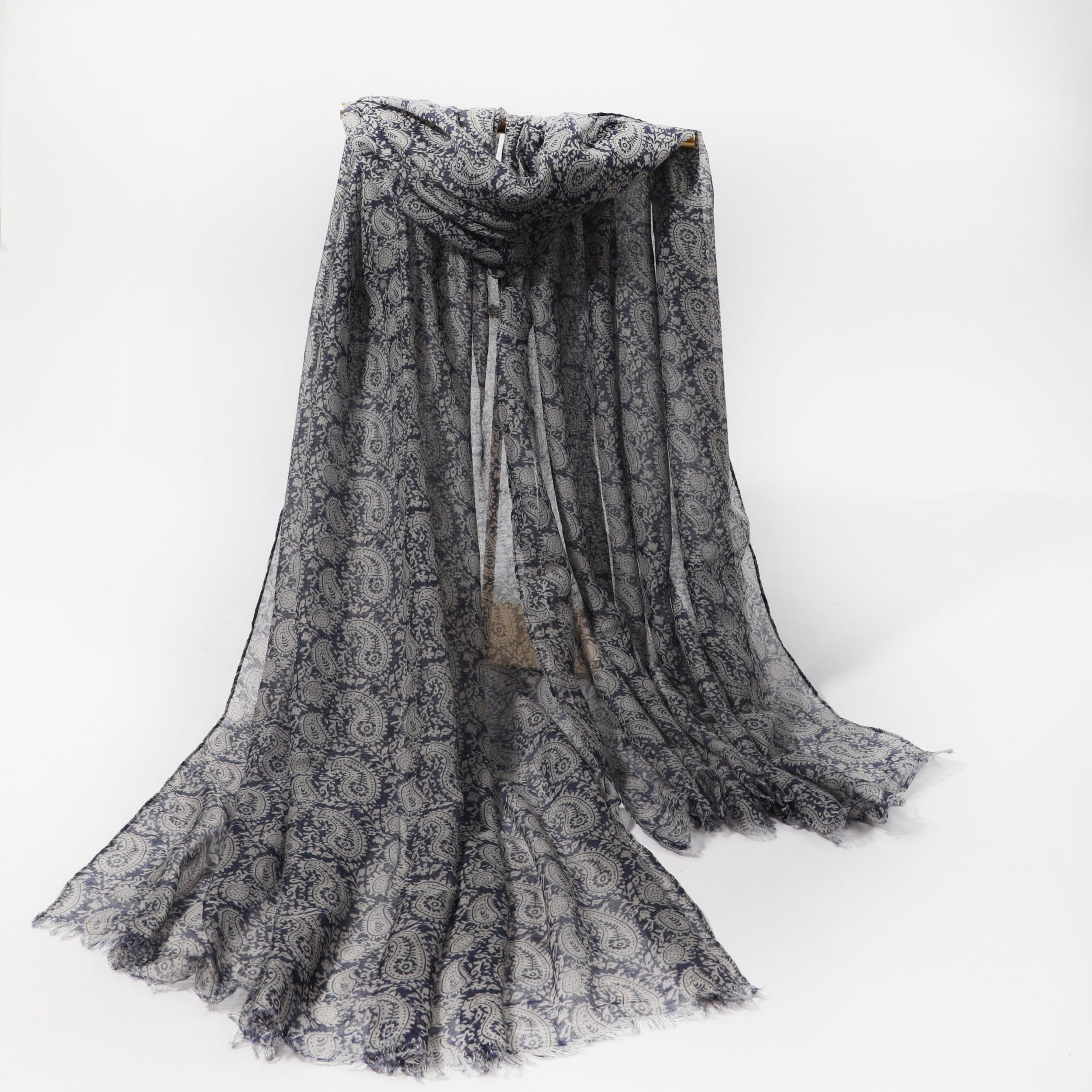 Paisley Print Scarf Thin Gauze Shawl Tassel Head Wrap Vintage Turban