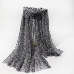 Paisley Print Scarf Thin Gauze Shawl Tassel Head Wrap Vintage Turban
