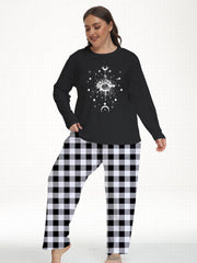 Colorblock Gingham & Graphic Print Tee & Pants Pajama Set