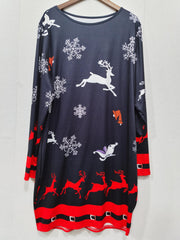 Reindeer & Snowflake Print Long Sleeve Christmas Dress