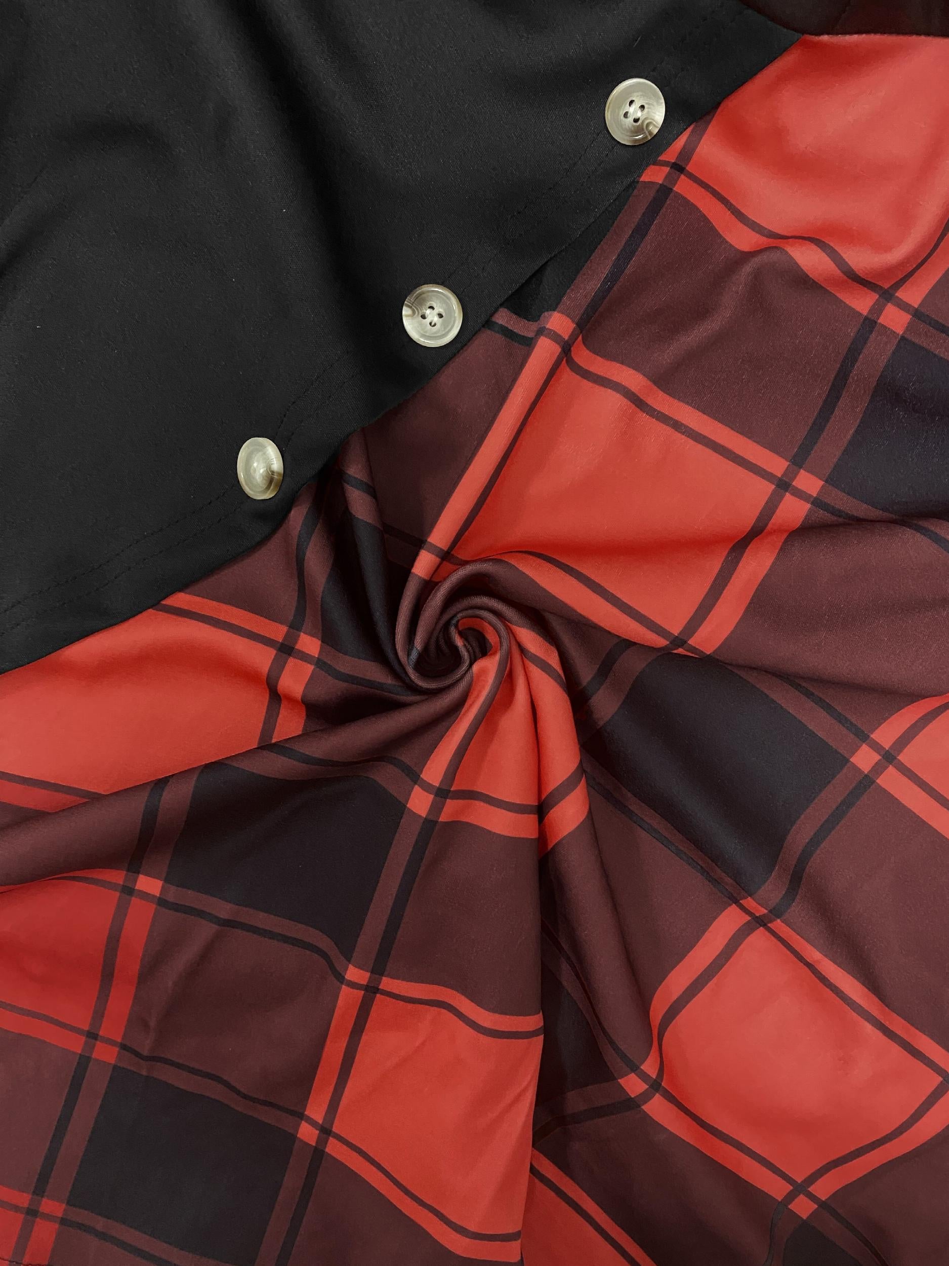 Colorblock Plaid Print Hooded Dress