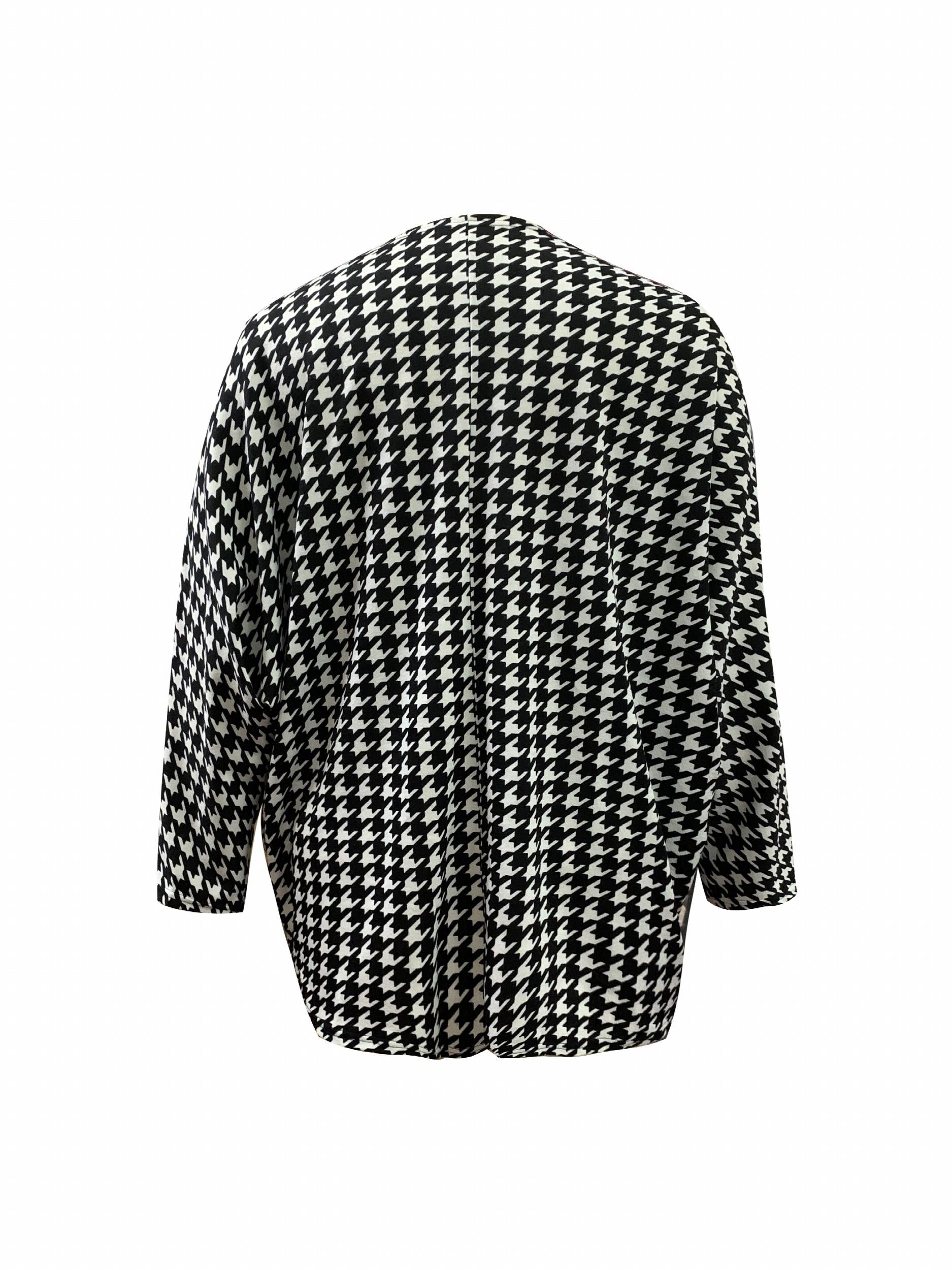 Houndstooth Print Batwing Sleeve Cardigan