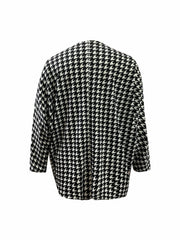 Houndstooth Print Batwing Sleeve Cardigan