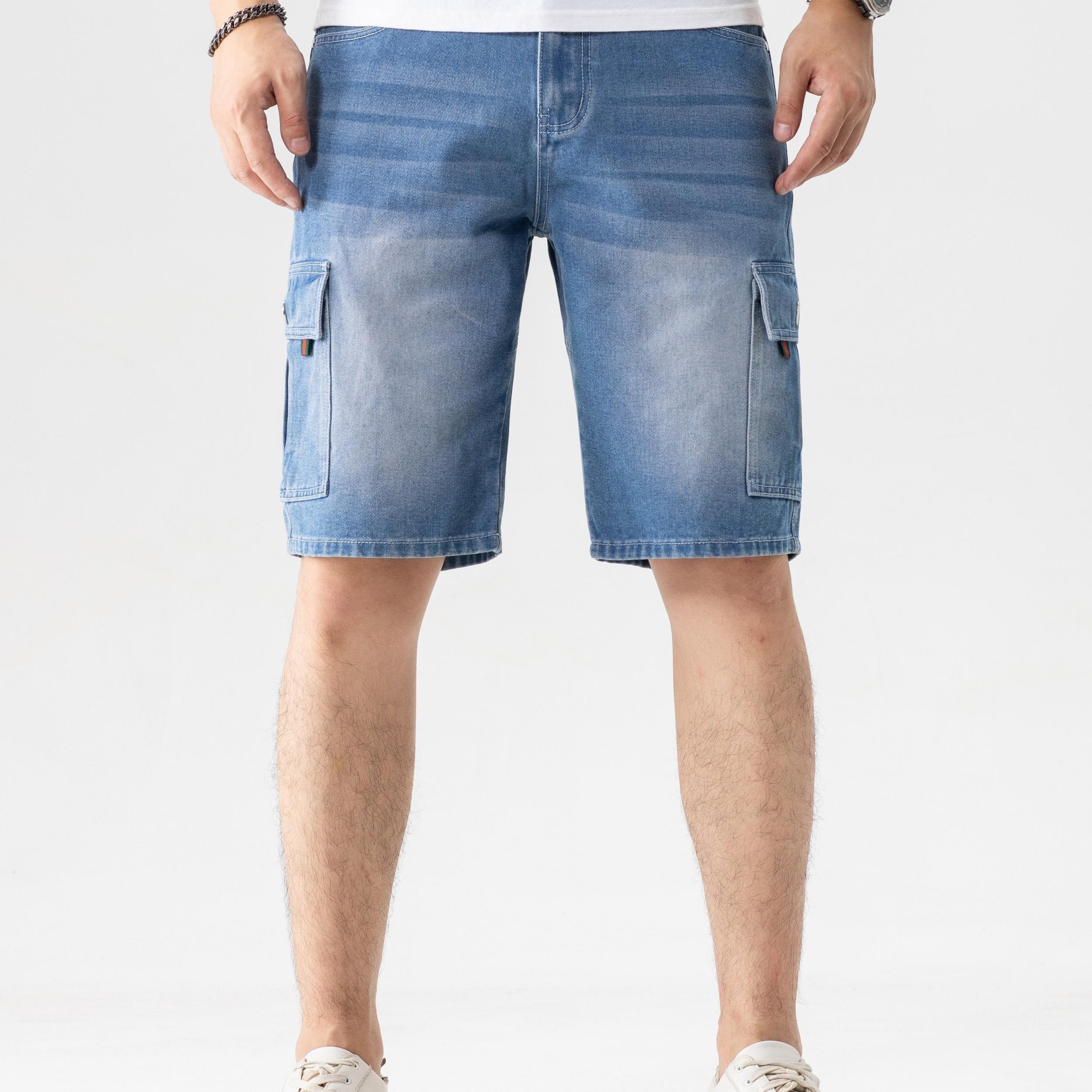 Men's Distressed Denim Shorts with Flap Pockets