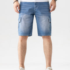 Men's Distressed Denim Shorts with Flap Pockets