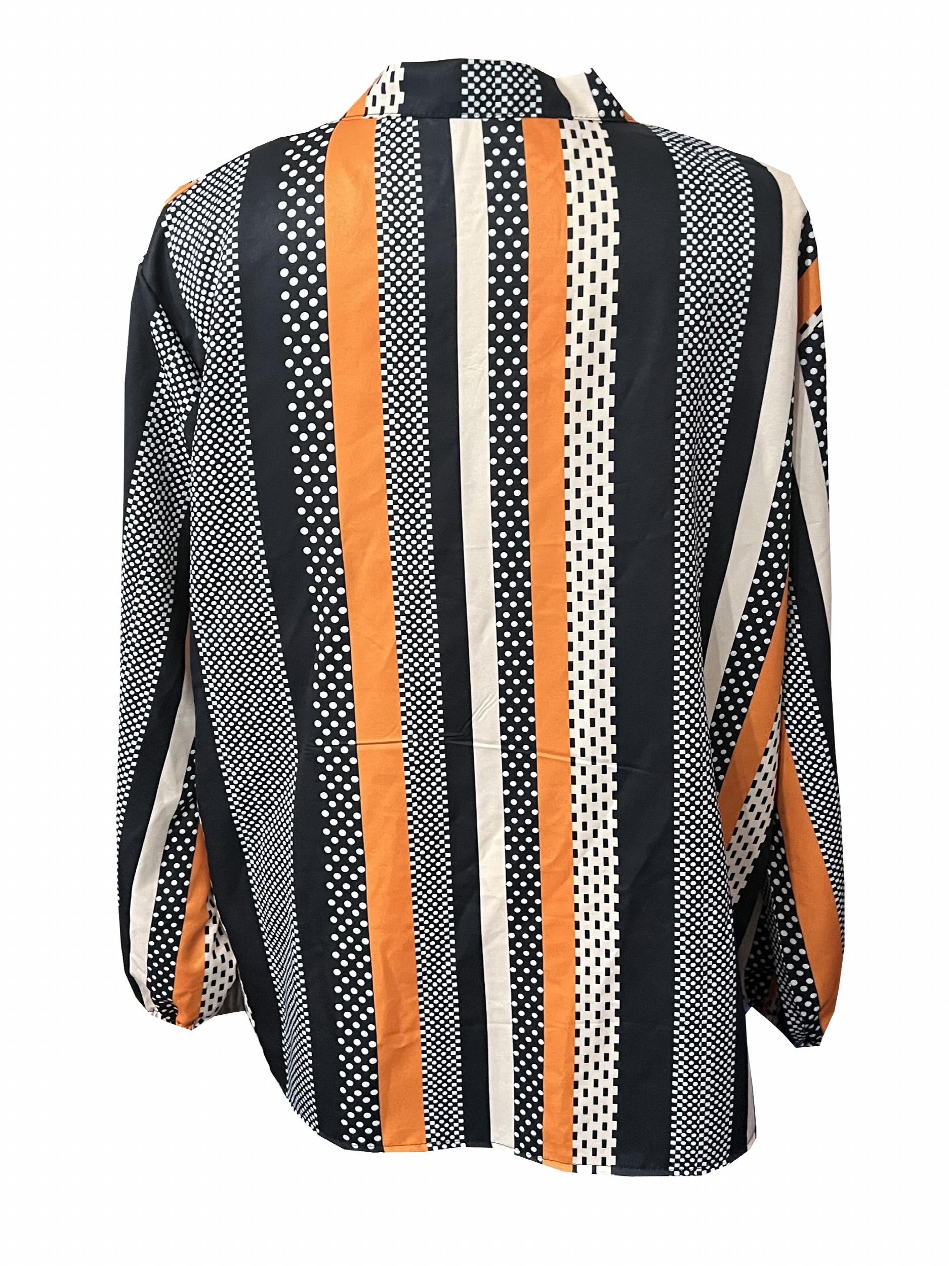 Casual Blouse Women's Plus Stripe & Dot Print Lantern Sleeve