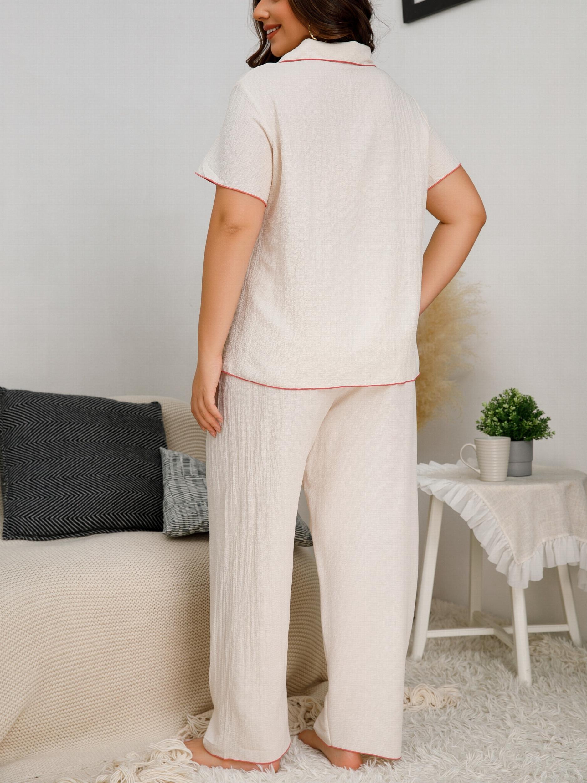 Short Sleeve Pajama Set with Button Up Shirt & Pants