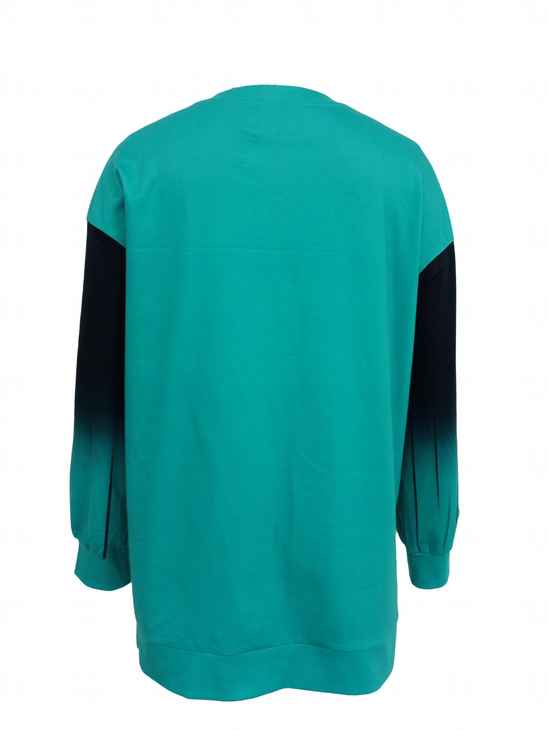 Gradient Drawstring Crew Neck T Shirt Long Sleeve Casual Tee