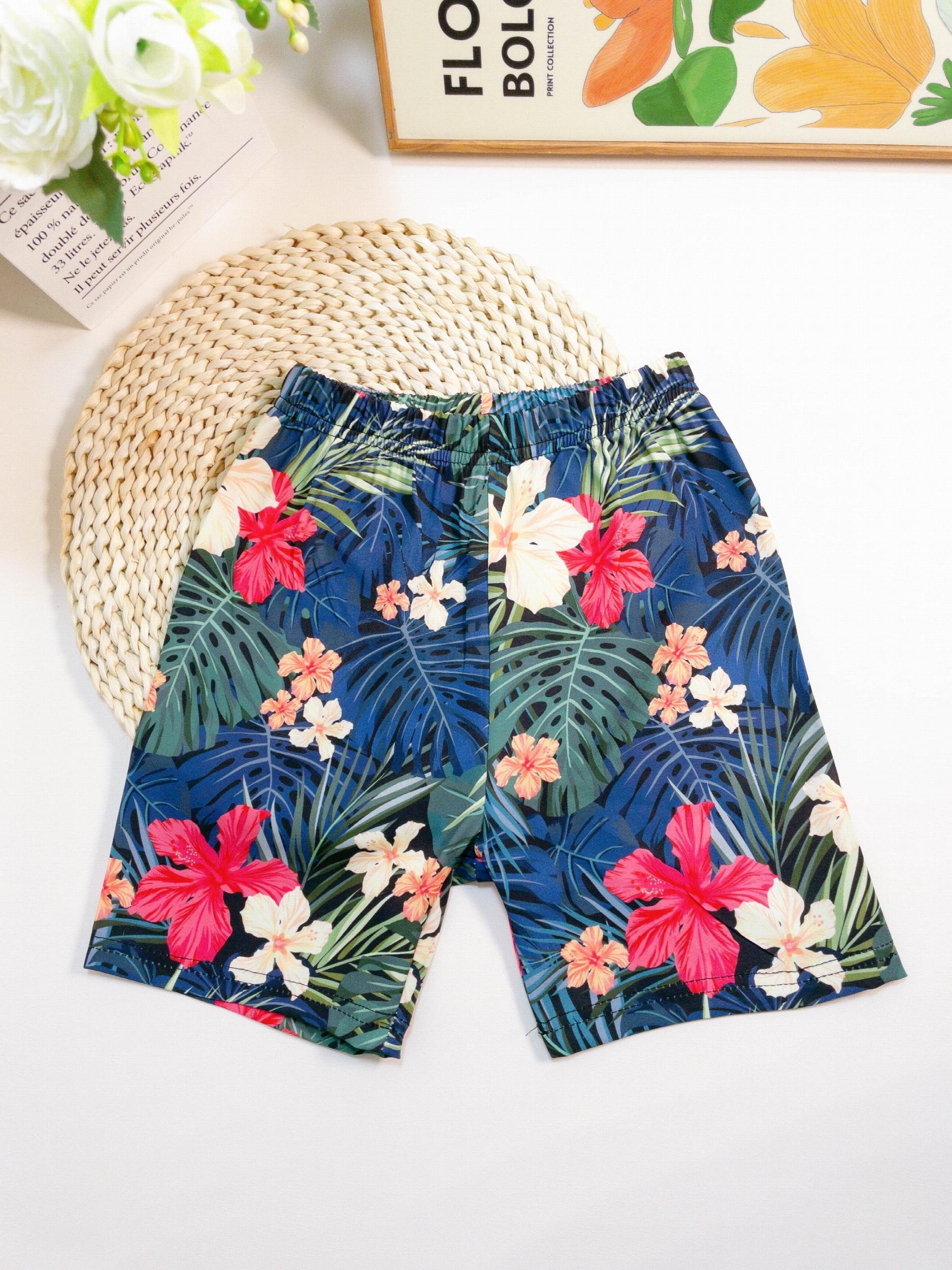 Boys Tropical Flowers Elastic Waist Sports Track Shorts
