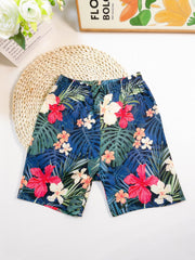 Boys Tropical Flowers Elastic Waist Sports Track Shorts