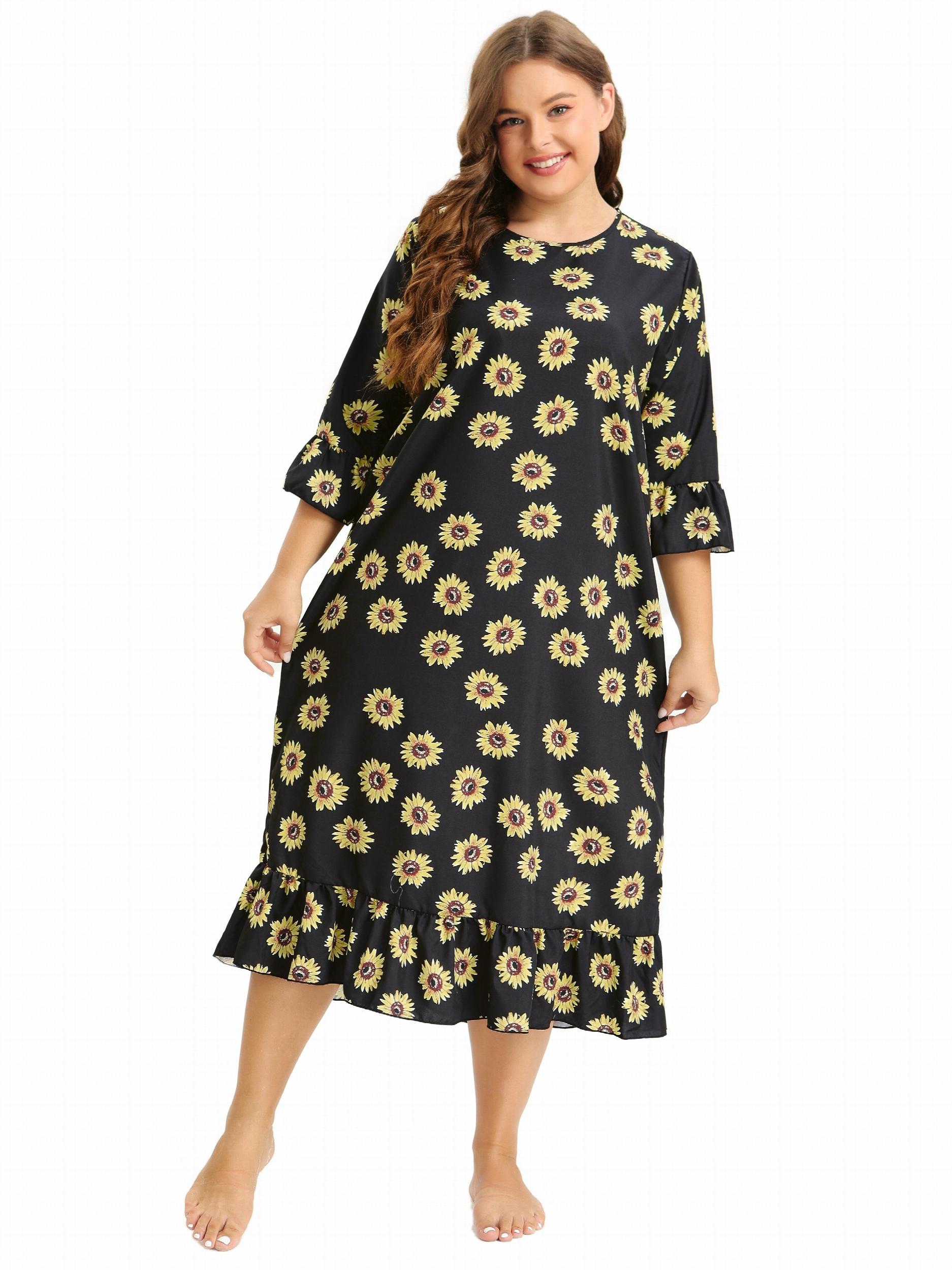 Sunflower Print Ruffle Trim Sleep Dress