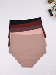 5pcs Scallop Trim Seamless High Waist Panties