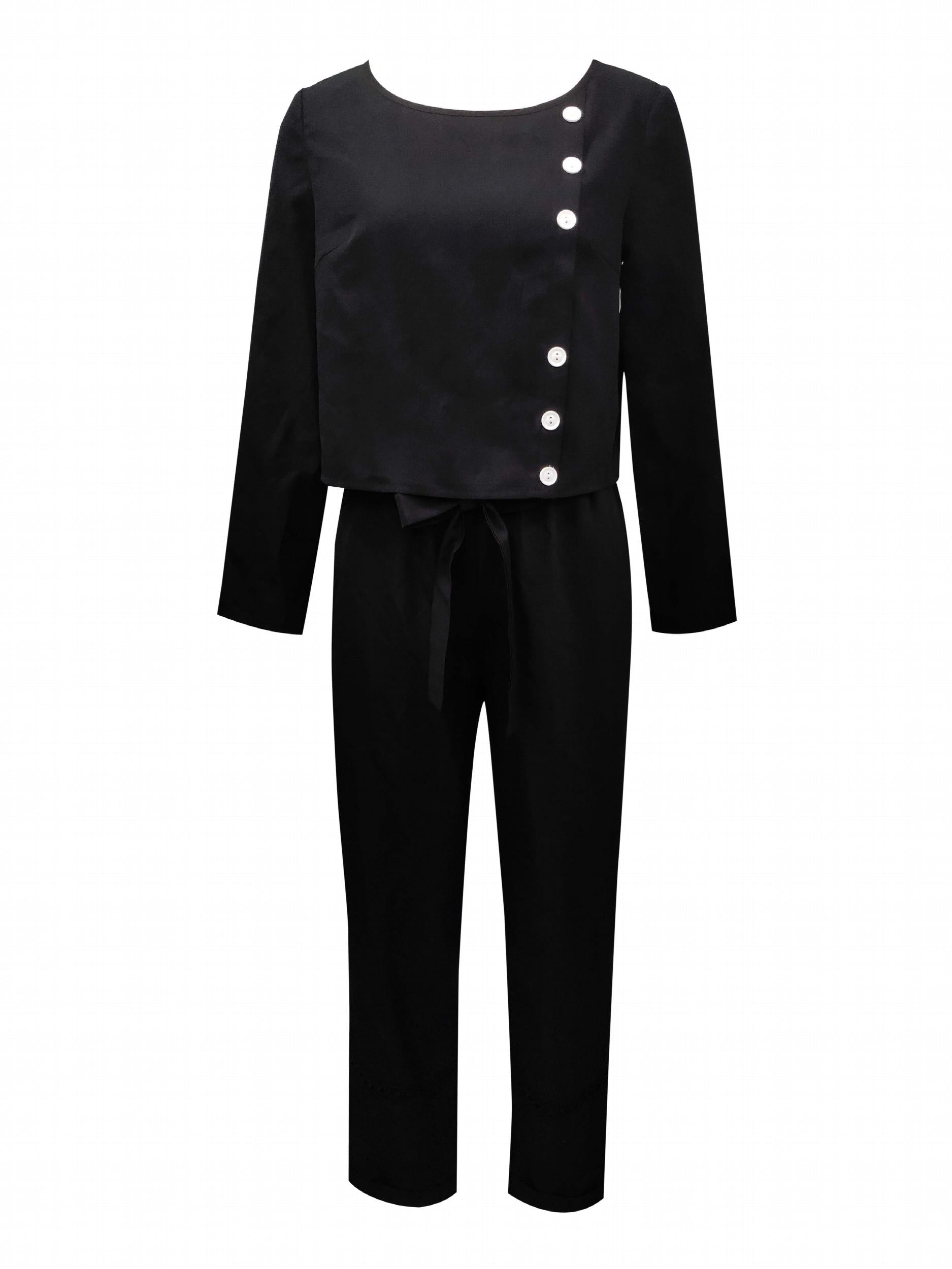 Casual Two piece Set Crew Neck Long Sleeve Tops & Wide Leg Pants