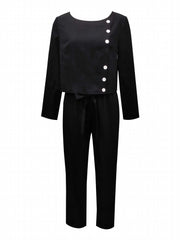 Casual Two piece Set Crew Neck Long Sleeve Tops & Wide Leg Pants