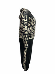 Colorblock Geometric Print Hooded Top & Pants Set
