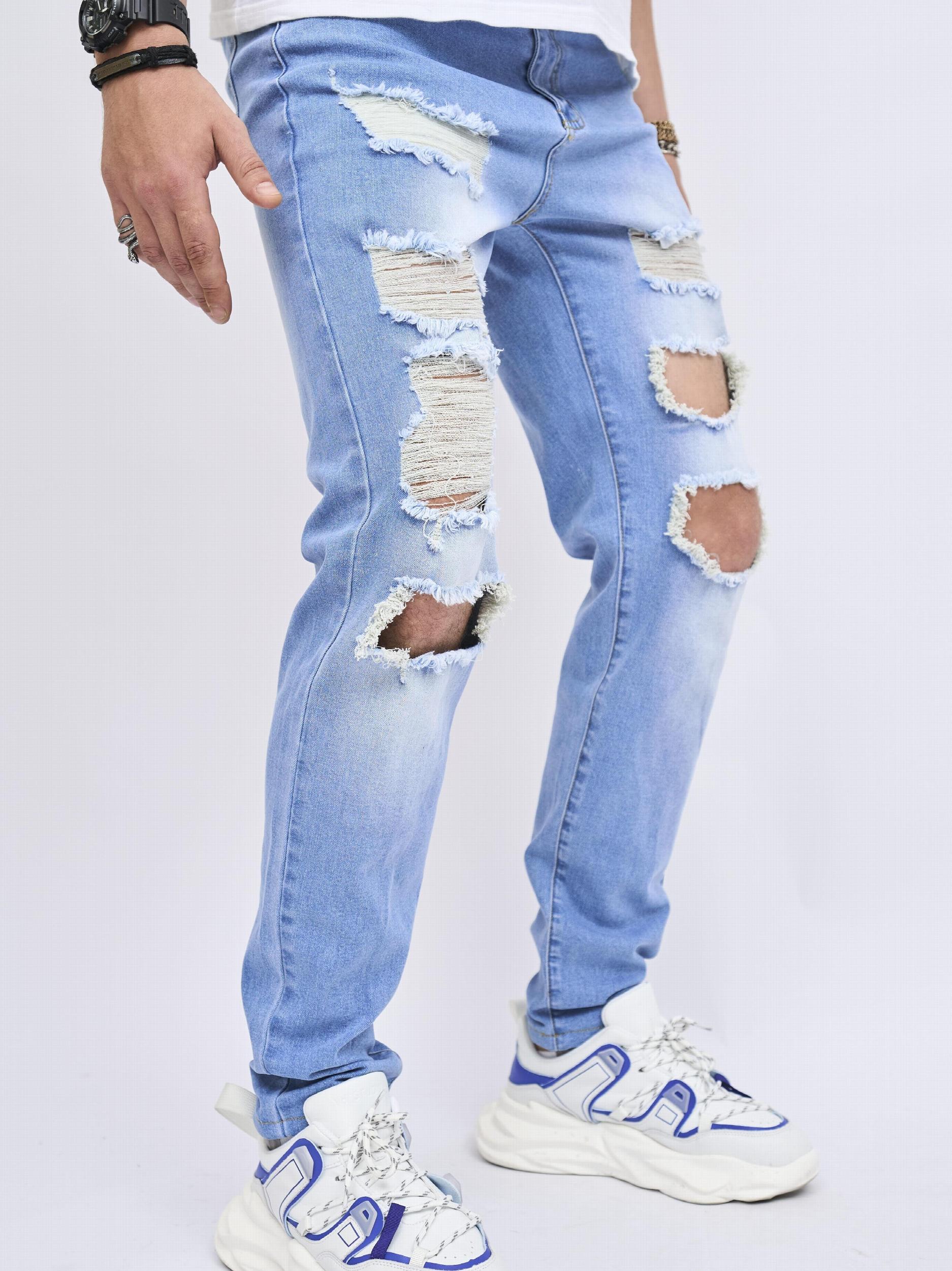 Straight Fit Ripped Jeans Men's Street Style Denim Pants